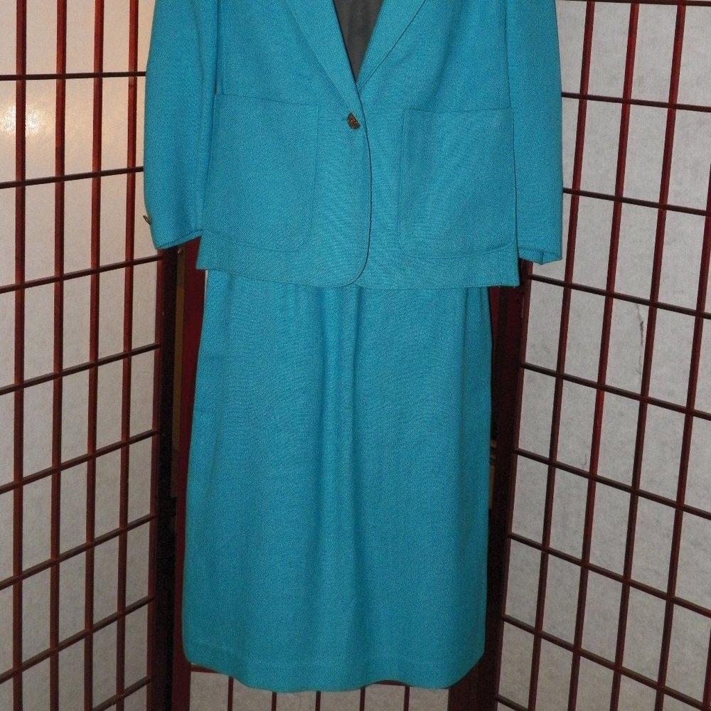 VTG Harrington Square 2PC Blue Skirt Jacket Suit - Picture 2 of 9